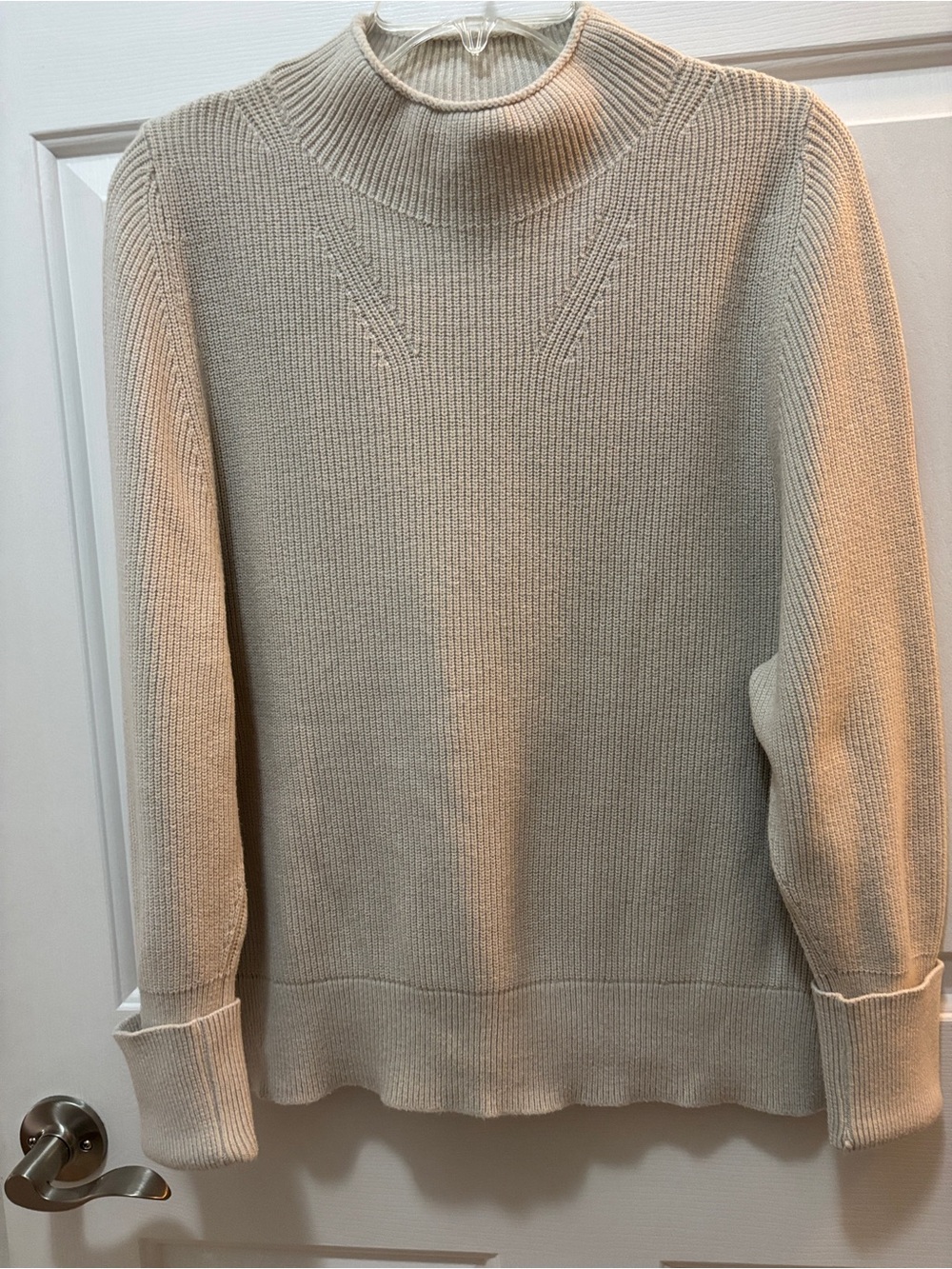 Cream Ribbed Mock Neck Sweater